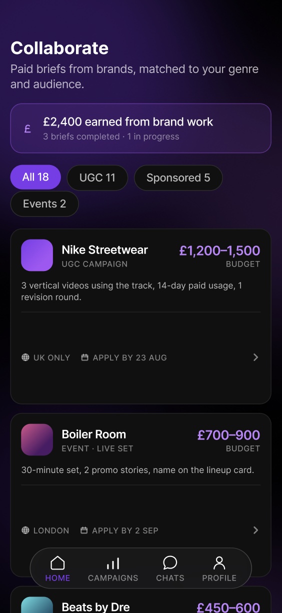 Lyrically app: Collaborate, paid brand briefs from Nike Streetwear and Boiler Room