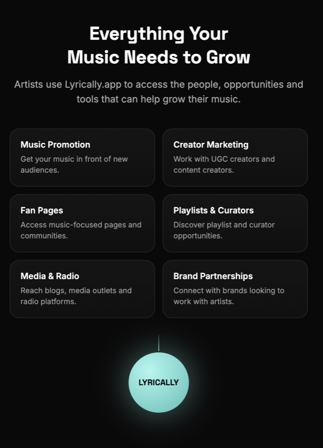 Everything your music needs to grow: music promotion, creator marketing, fan pages, playlists, media and brand partnerships
